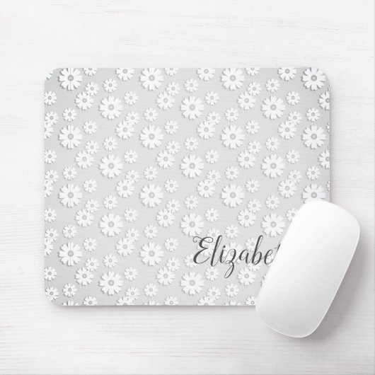 Witte en Zilvergrijze Floral Muismat (Met muis)