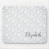 Witte en Zilvergrijze Floral Muismat (Voorkant)