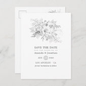 Witte en Zilverige Rozen Weddenschap Opslaan Datu Aankondigingskaart (Voorkant / Achterkant)