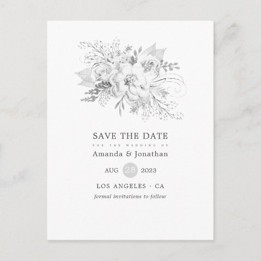 Witte en Zilverige Rozen Weddenschap Opslaan Datu Aankondigingskaart (Voorkant)