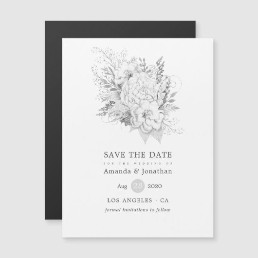 Witte en Zilverige  Rozen Weddenschap Opslaan Datu Magnetische Uitnodiging (Voorkant / Achterkant)