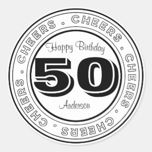 Witte en zwarte 50 verjaardag ronde sticker