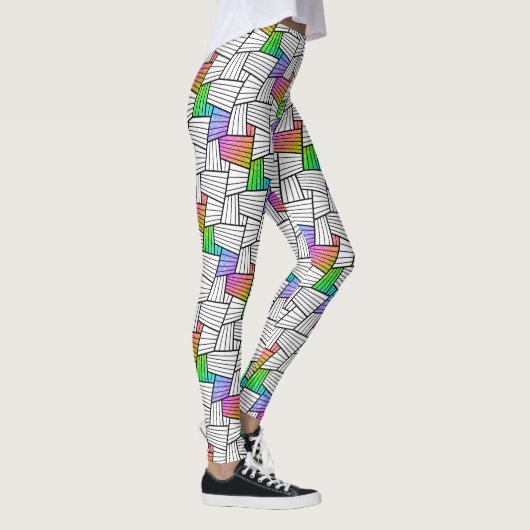 Witte en zwarte Abstracte lijnen Patroonkleurstof  Leggings (Rechts)