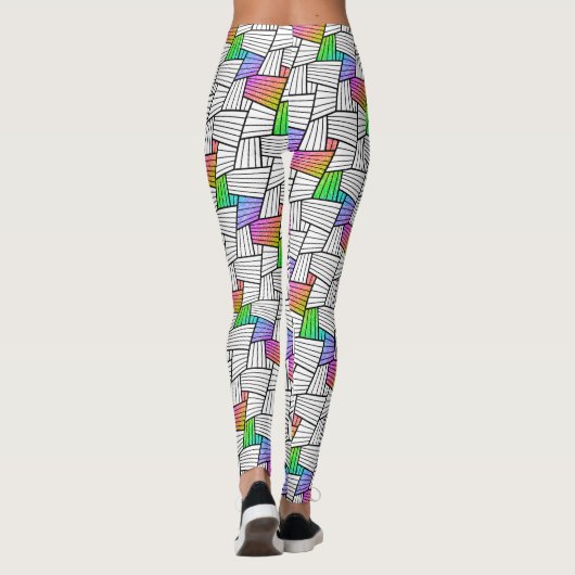 Witte en zwarte Abstracte lijnen Patroonkleurstof  Leggings (Achterkant)