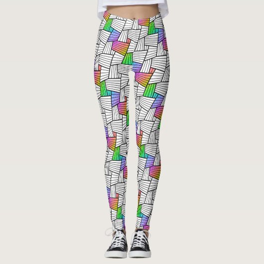 Witte en zwarte Abstracte lijnen Patroonkleurstof  Leggings (Voorkant)