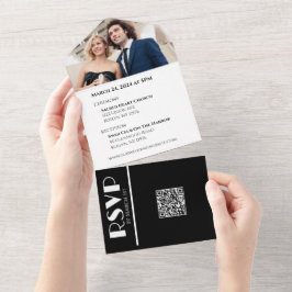 Witte en zwarte affaire-trouwringen- all in one uitnodiging