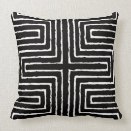 Witte en zwarte Afrikaanse Maze Mud Cloth Tribal Kussen