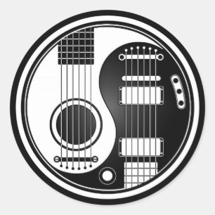 Witte en zwarte akoestische gitaren Yin Yang Ronde Sticker