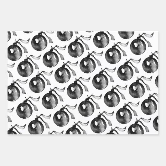 Witte en zwarte bal Ornament en lint Inpakpapier Vel (Voorkant 2)