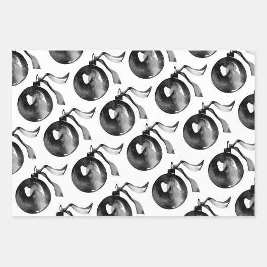 Witte en zwarte bal Ornament en lint Inpakpapier Vel (Voorkant)