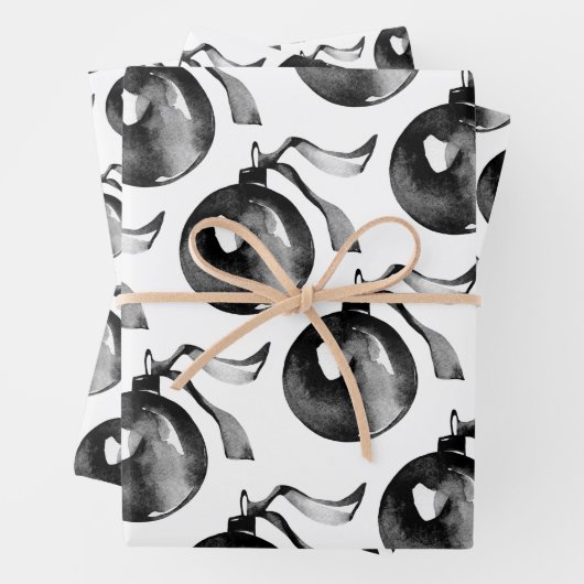 Witte en zwarte bal Ornament en lint Inpakpapier Vel (In situ)