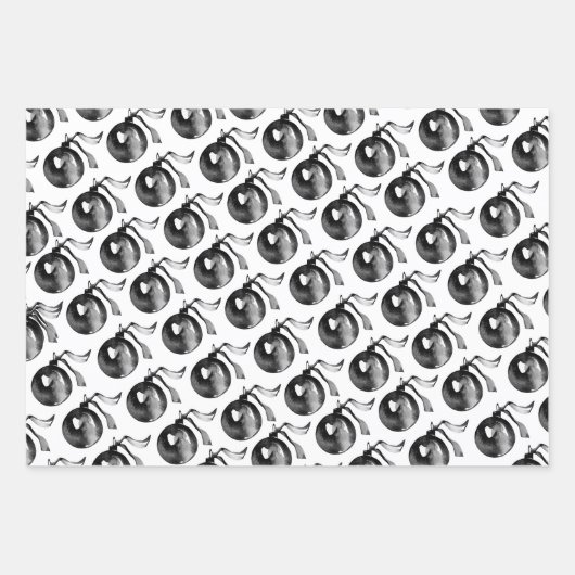 Witte en zwarte bal Ornament en lint Inpakpapier Vel (Voorkant 3)