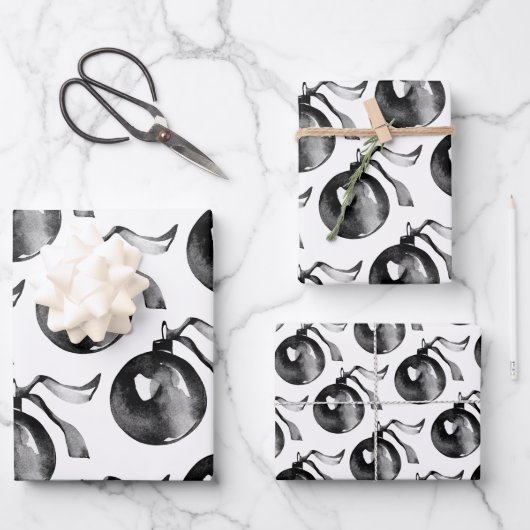 Witte en zwarte bal Ornament en lint Inpakpapier Vel (Voorkant)