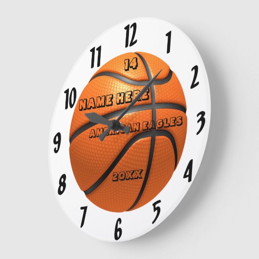 Witte en zwarte Basketball-klok met afspeelnaam Grote Klok (Hoek)