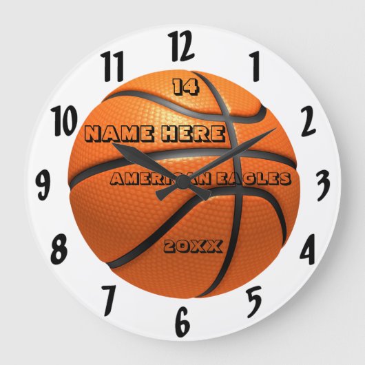 Witte en zwarte Basketball-klok met afspeelnaam Grote Klok (Voorkant)