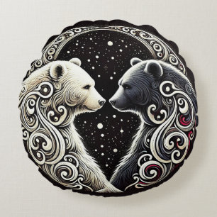 Witte en zwarte beren in een Yin Yang-ontwerp Rond Kussen