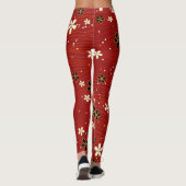 Witte en zwarte bloemen rode leggings (Achterkant)