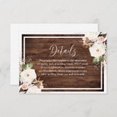 Witte en zwarte bloemen Rustic Wood Weddenschap Informatiekaartje (Voorkant / Achterkant)