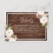 Witte en zwarte bloemen Rustic Wood Weddenschap Informatiekaartje (Voorkant)