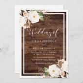 Witte en zwarte bloemen Rustic Wood Weddenschap Kaart (Voorkant / Achterkant)