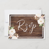 Witte en zwarte bloemen Rustic Wood Weddenschap RSVP Kaartje (Voorkant)