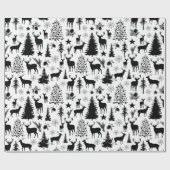 Witte en zwarte bosrijke rendieren cadeaupapier (Vlak)