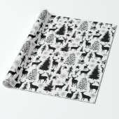 Witte en zwarte bosrijke rendieren cadeaupapier (Uitgerold)