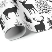 Witte en zwarte bosrijke rendieren cadeaupapier (Rol Hoek)