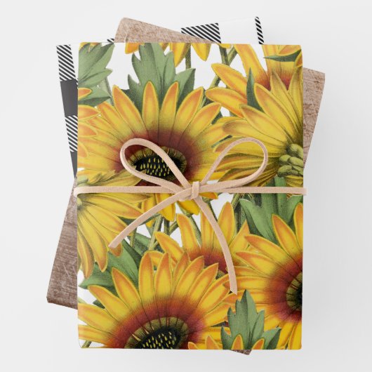 Witte en zwarte buffelhout Zonnebloemen Inpakpapier Vel (In situ)
