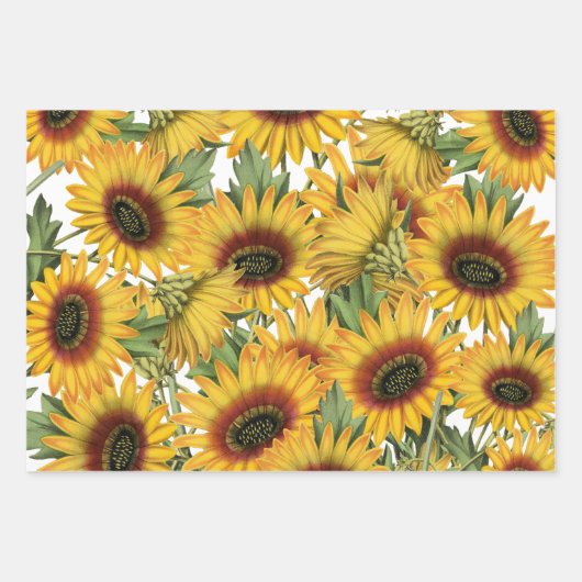 Witte en zwarte buffelhout Zonnebloemen Inpakpapier Vel (Voorkant)