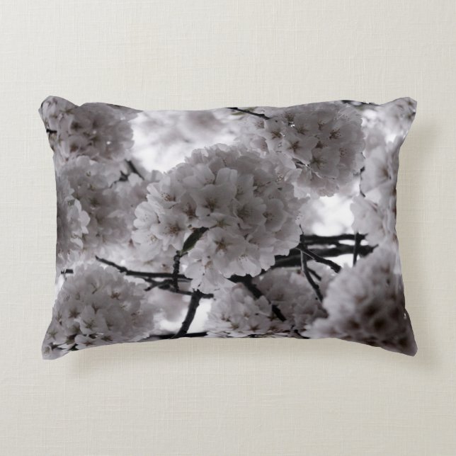 Witte en zwarte Cherry Blossom Accent Kussen (Voorkant)