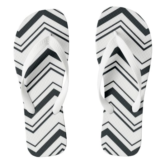 Witte en zwarte Chevron Teenslippers (Voetbed)