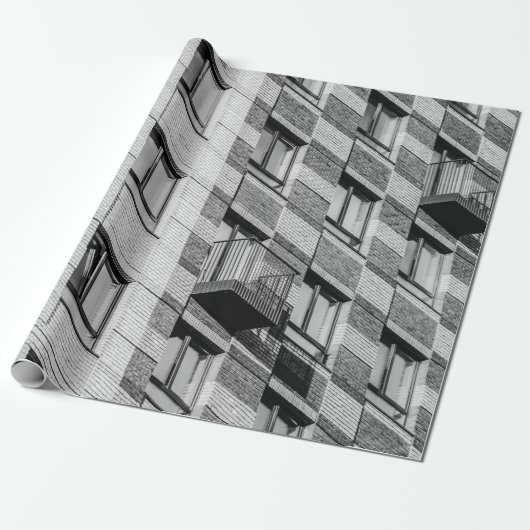 WITTE EN ZWARTE CONCRETE BOUW CADEAUPAPIER (Uitgerold)
