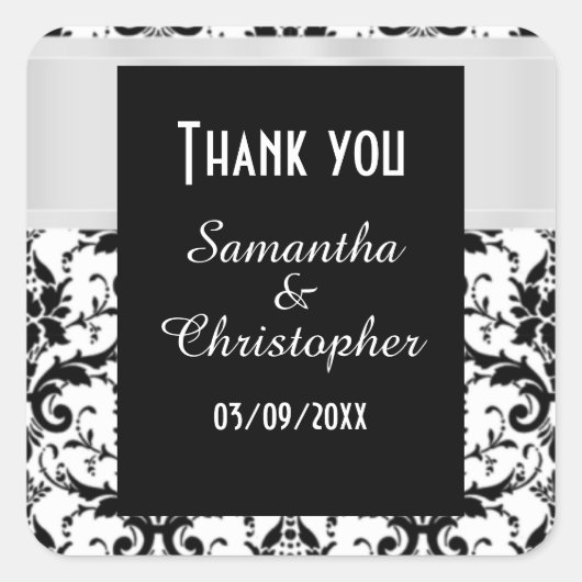 Witte en zwarte damast dank u vierkante sticker (Voorkant)
