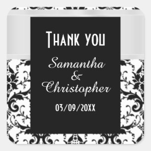 Witte en zwarte damast dank u vierkante sticker