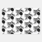 Witte en zwarte dennenspar tak en kegel inpakpapier vel (Voorkant)