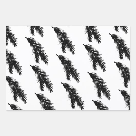 Witte en zwarte dennenspar takken inpakpapier vel (Voorkant 2)