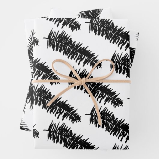 Witte en zwarte dennenspar takken inpakpapier vel (In situ)