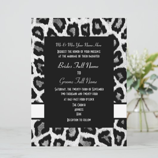 Witte en zwarte dierenprint bruiloft kaart (Staand voorkant)