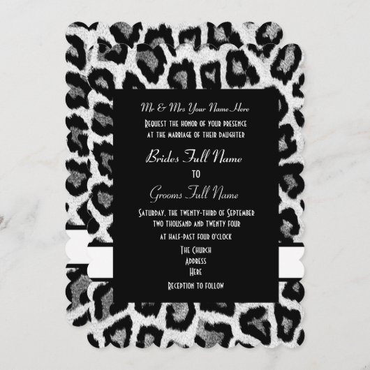 Witte en zwarte dierenprint bruiloft kaart (Voorkant / Achterkant)