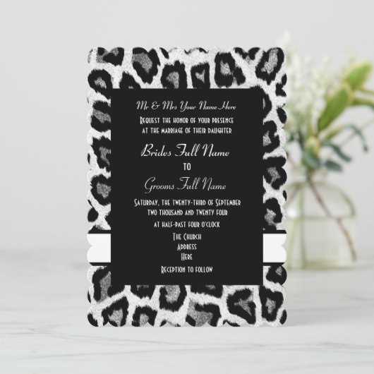 Witte en zwarte dierenprint bruiloft kaart (Staand voorkant)