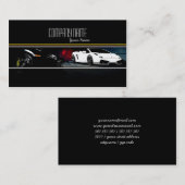 Witte en zwarte exotische auto's op donkere achter visitekaartje (Voorkant / Achterkant)