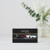 Witte en zwarte exotische auto's op donkere achter visitekaartje (Staand voorkant)