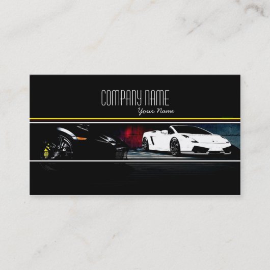 Witte en zwarte exotische auto's op donkere achter visitekaartje (Voorkant)