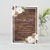 Witte en zwarte Floral Rustic Winter Spring Weddin Save The Date (Staand voorkant)