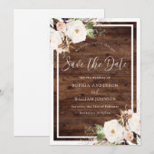 Witte en zwarte Floral Rustic Winter Spring Weddin Save The Date (Voorkant / Achterkant)