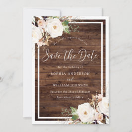 Witte en zwarte Floral Rustic Winter Spring Weddin Save The Date