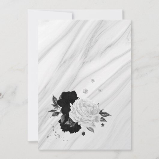 witte en zwarte florale bruiloft kaart (Achterkant)