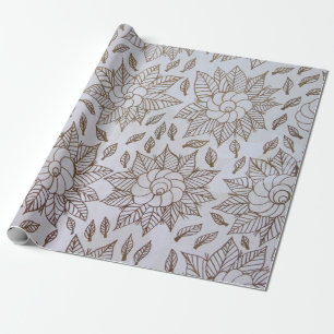 Witte en zwarte florale textiel cadeaupapier