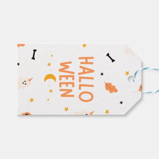 Witte en zwarte Halloween Cadeaulabel (Voorkant (Horizontaal))